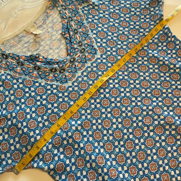 Chicos Mixed Tile Print Top Size 3 (Womens XL) Turquoise V-Neck Geo Casual - Picture 7 of 8
